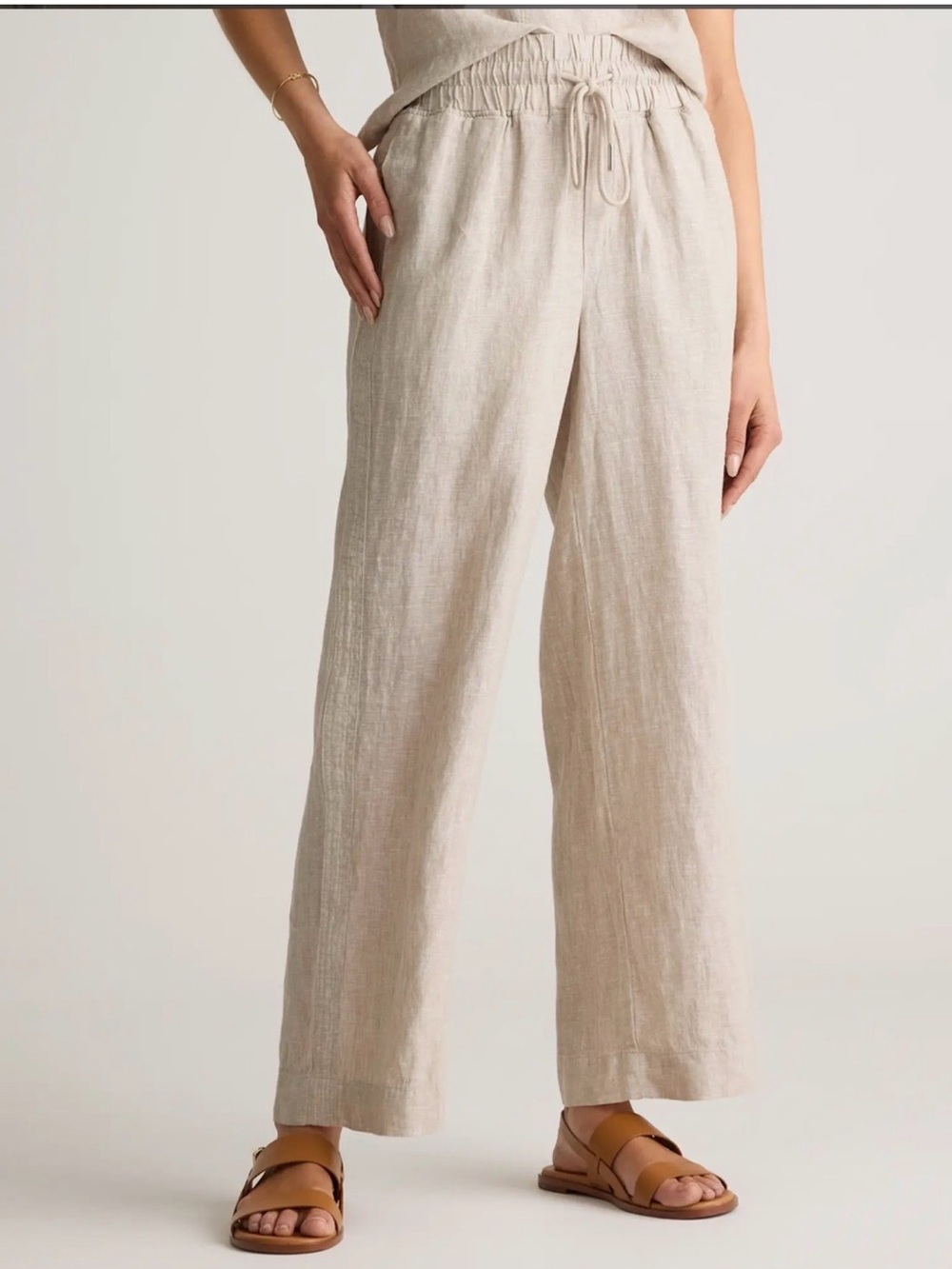 Quince Beige European Linen Drawstring Beach Pants
